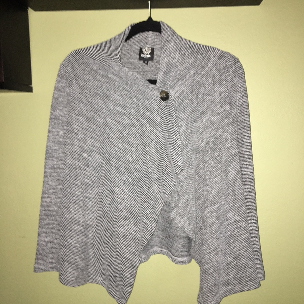 Bobeau light 1 button stripe asymmetrical cardigan